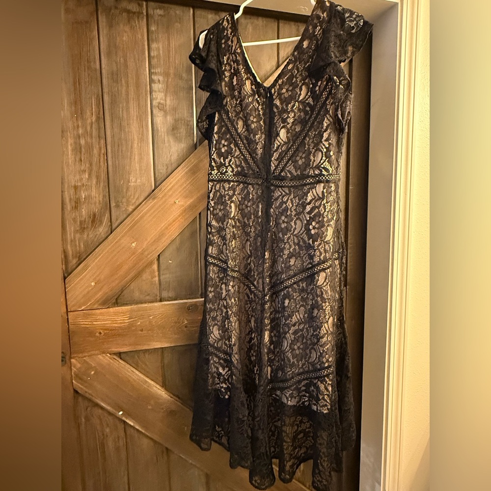 Taylor Dresses Black and Gold Lace High Low Dress - Picture 2 of 3